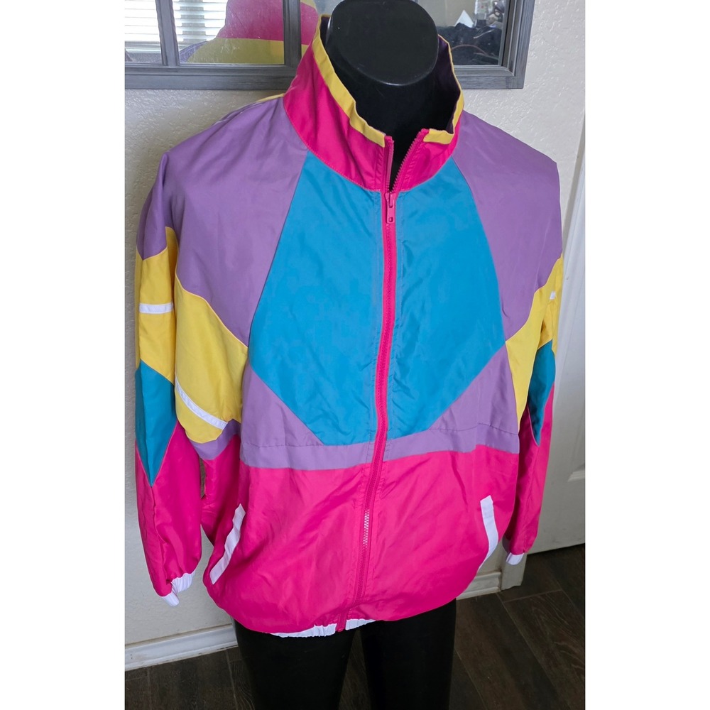 Funny Guy Mugs Retro 80s 90s Colorblock Windbreaker Jacket Pink Purple Small
